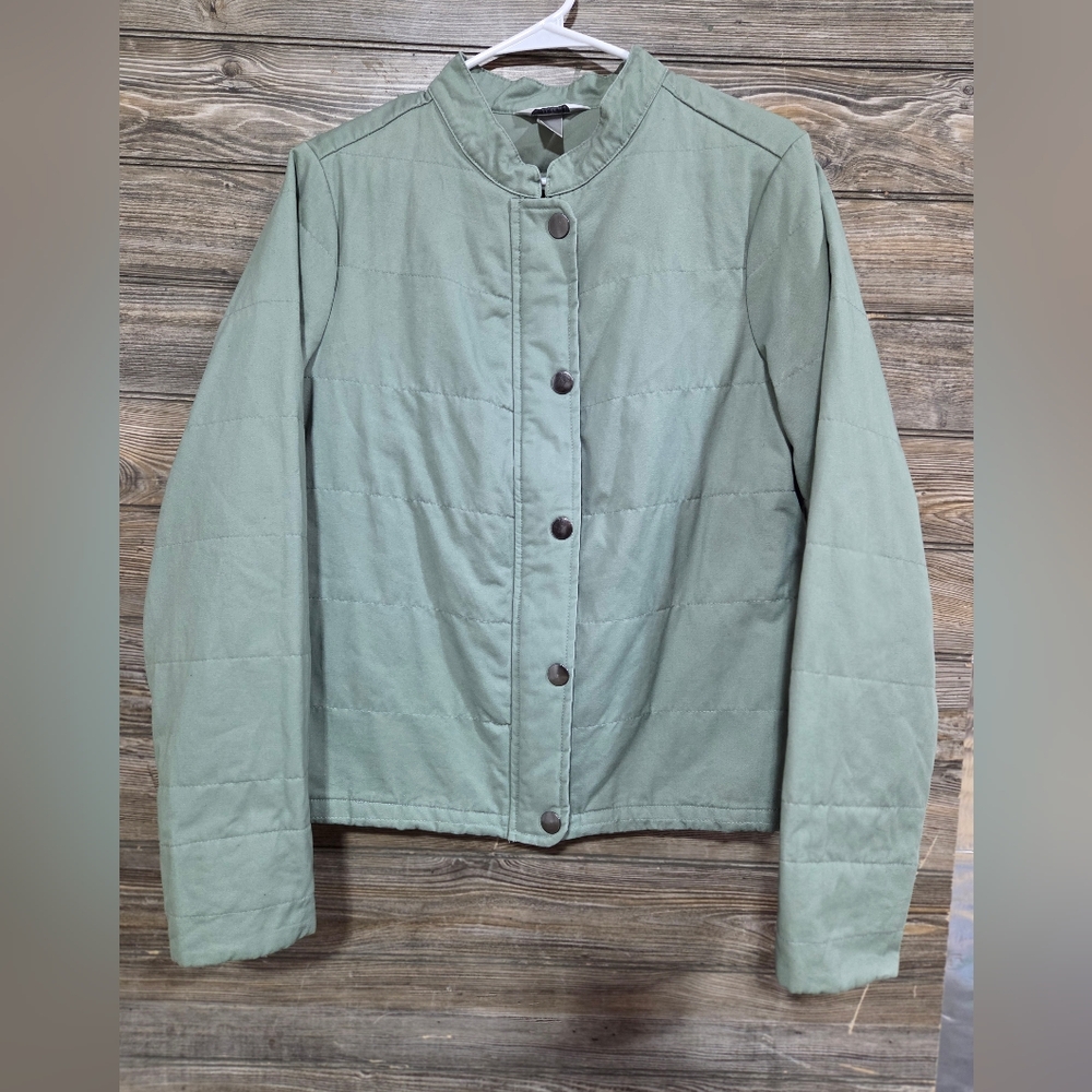 Christopher & Banks Sage Green Quilted Jacket Snap Zip Size Medium 100% Cotton